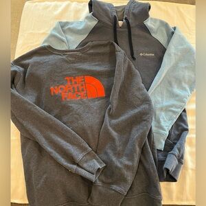 Men’s Columbia hoodie and North Face sweatshirt. Size Large